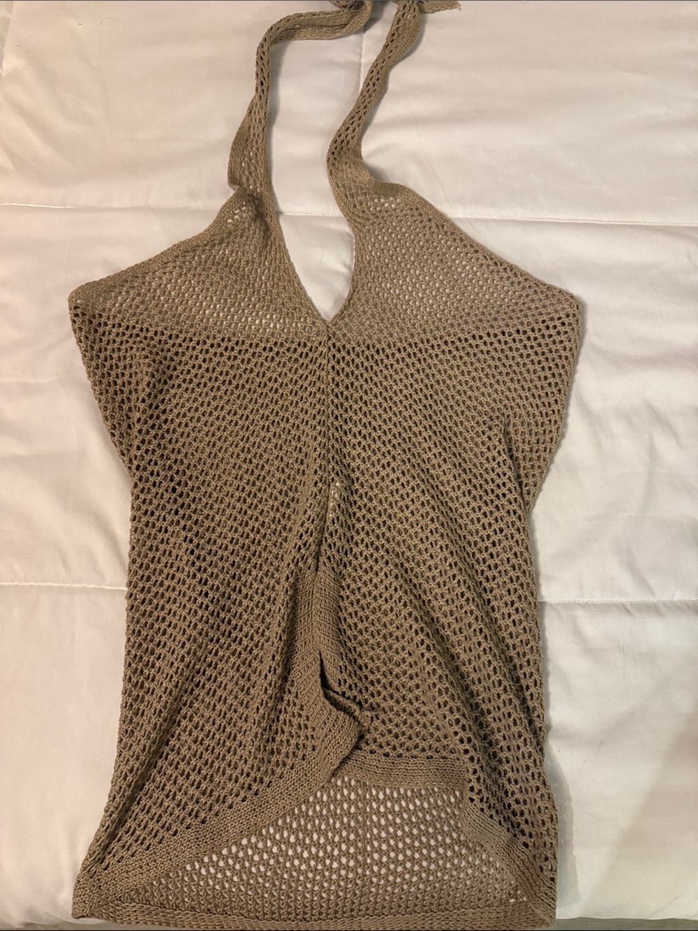 Taupe Crochet Halter Mesh Tank